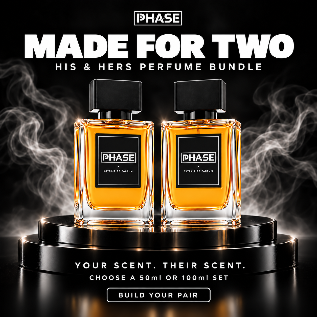 Phase His & Hers perfume gift set with two independently selected scents in 50ml or 100ml sets