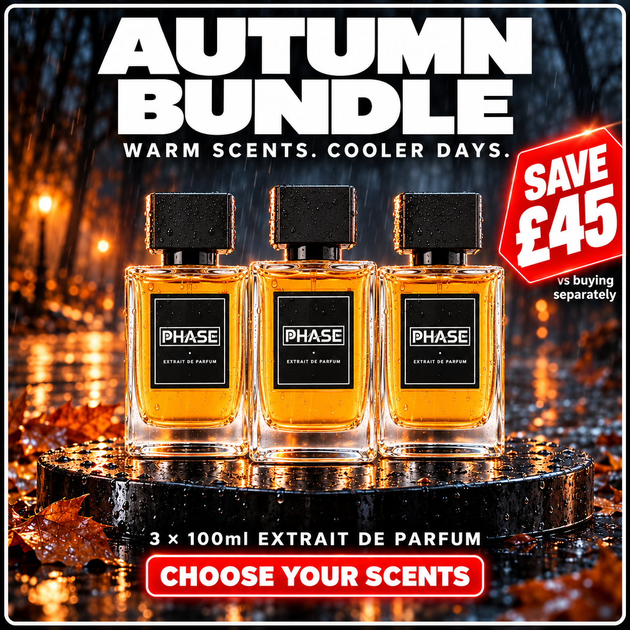 Phase Autumn Bundle: three 100ml extrait perfumes, choose your scents and save £45