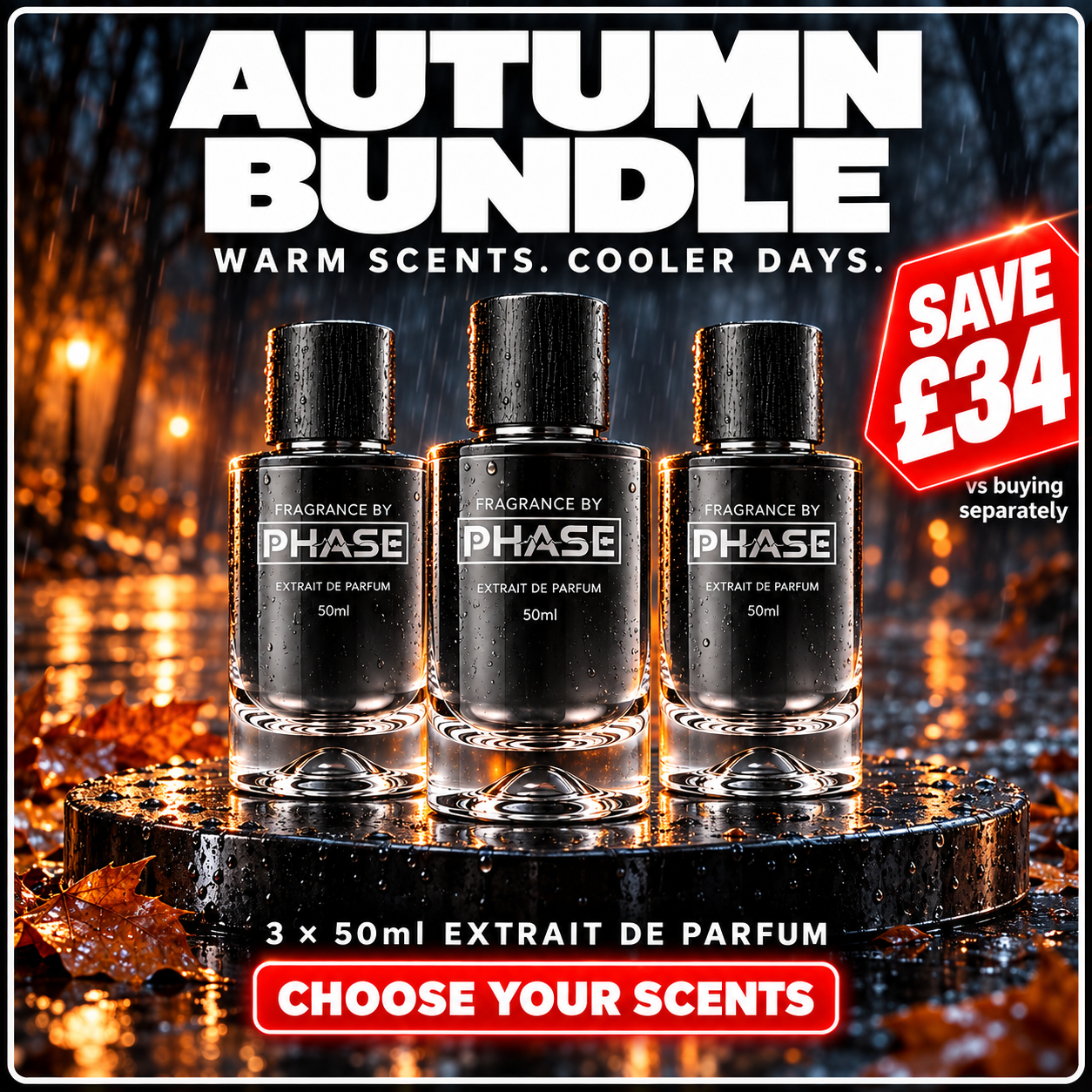 Phase Autumn Bundle: three 50ml extrait perfumes, choose your scents and save £34