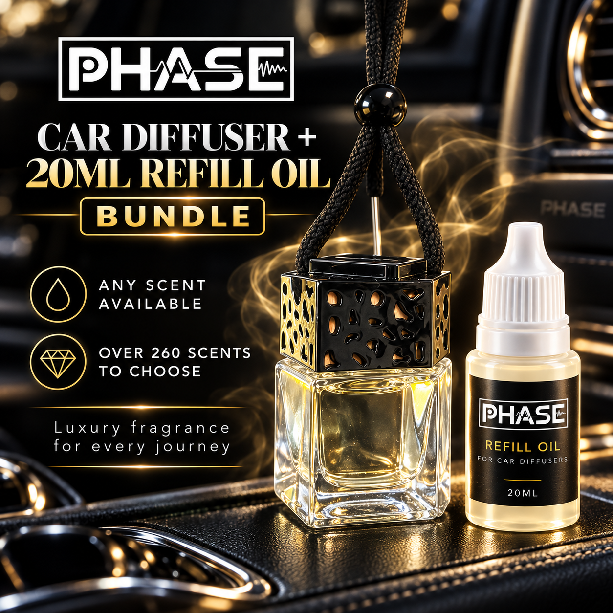 Phase Car Diffuser and 20ml refill oil bundle