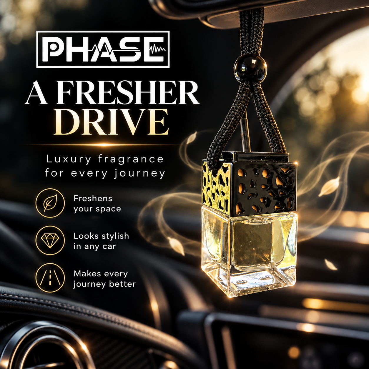 Phase car fragrance diffuser in car interior