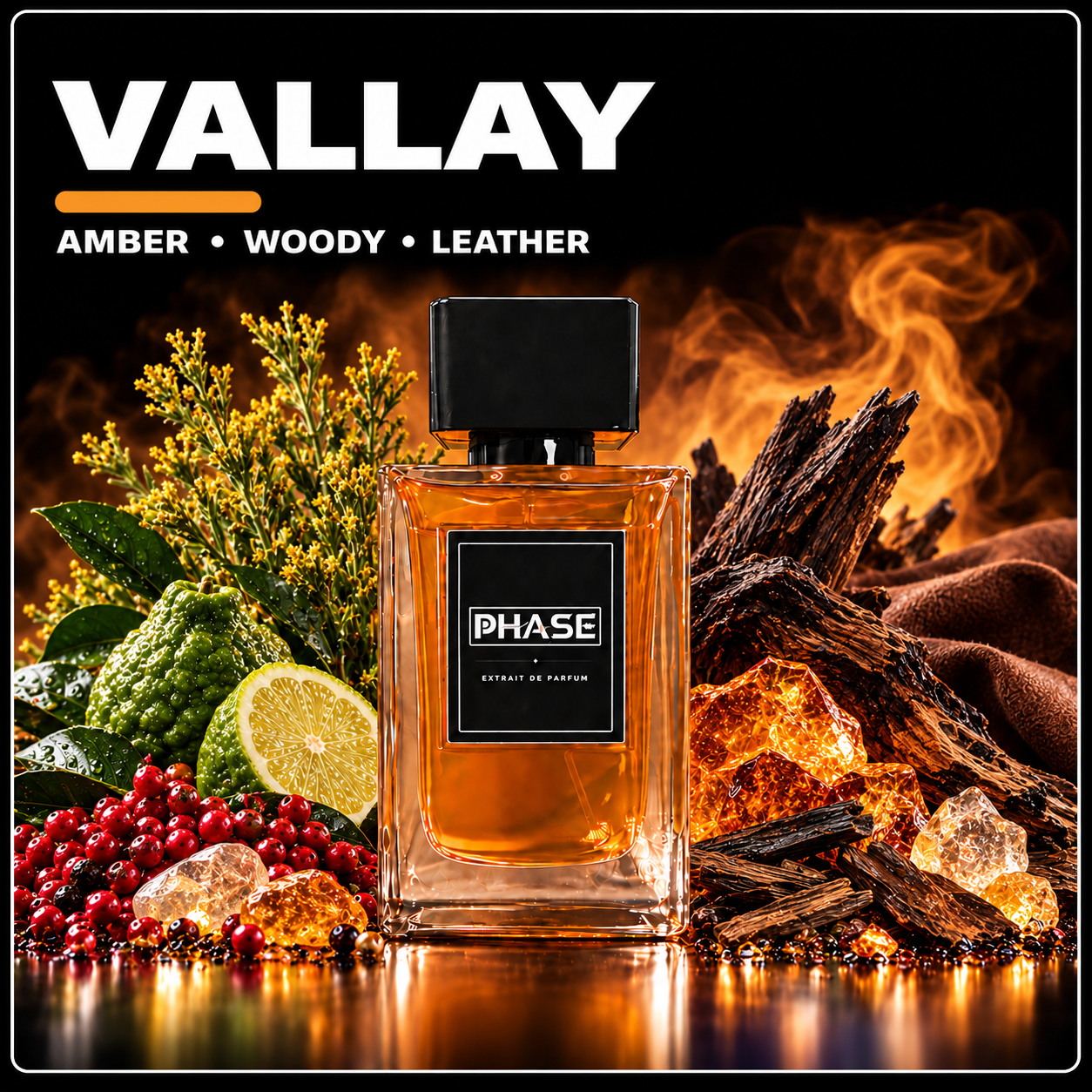 Vallay by Phase Fragrances - amber woody leather unisex Extrait de Parfum